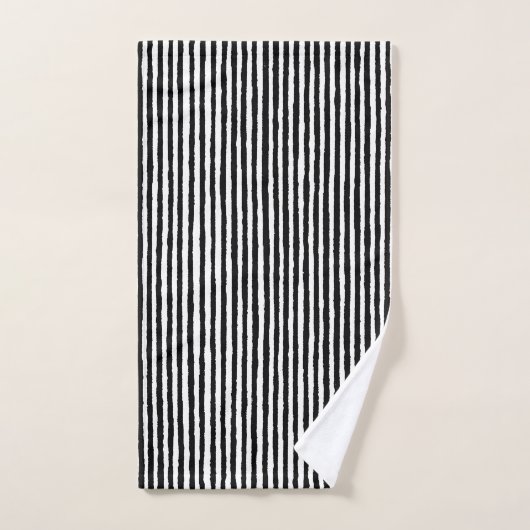 Retro Stripe Patroon Verticaal zwart-wit BW Bad Handdoek (Handdoek)