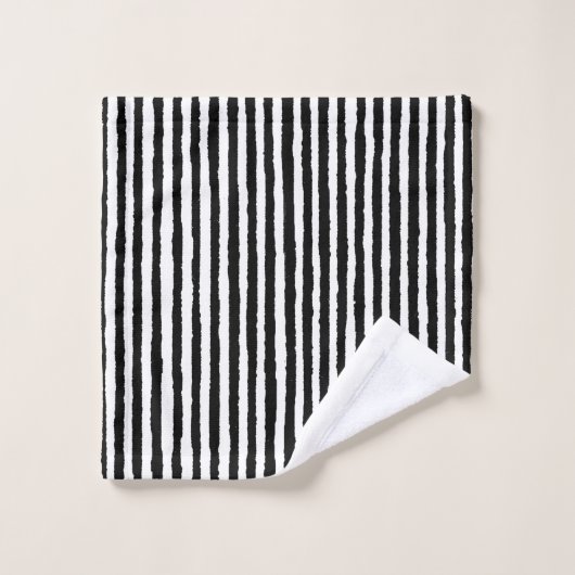 Retro Stripe Patroon Verticaal zwart-wit BW Bad Handdoek (Wasdoekje)