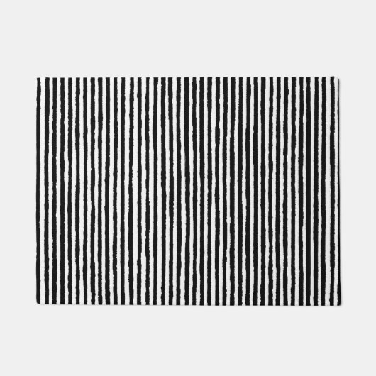 Retro Stripe Patroon Verticaal zwart-wit BW Deurmat (Voorkant)