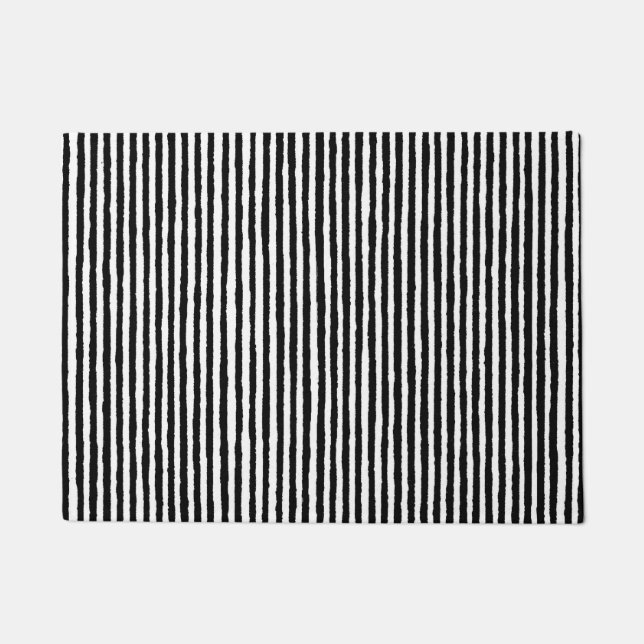 Retro Stripe Patroon Verticaal zwart-wit BW Deurmat (Voorkant)