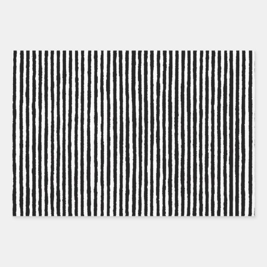 Retro Stripe Patroon Verticaal zwart-wit BW Inpakpapier Vel (Voorkant 2)