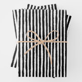 Retro Stripe Patroon Verticaal zwart-wit BW Inpakpapier Vel (In situ)