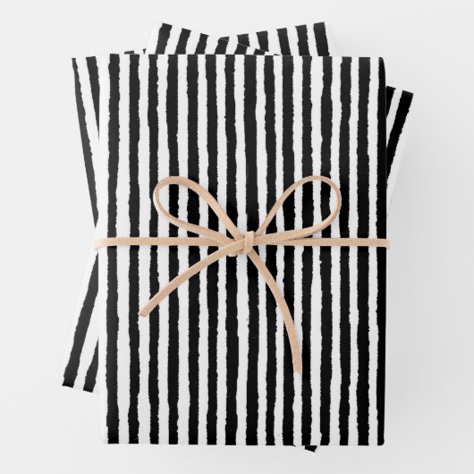 Retro Stripe Patroon Verticaal zwart-wit BW Inpakpapier Vel (In situ)