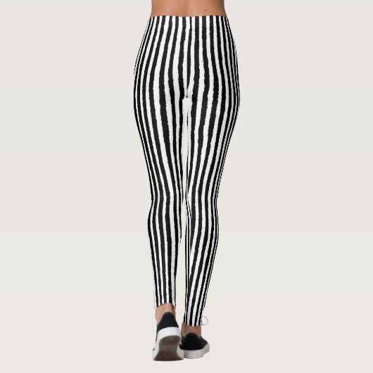 Retro Stripe Patroon Verticaal zwart-wit BW Leggings (Achterkant)