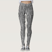 Retro Stripe Patroon Verticaal zwart-wit BW Leggings (Voorkant)
