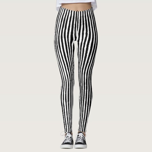 Retro Stripe Patroon Verticaal zwart-wit BW Leggings (Voorkant)