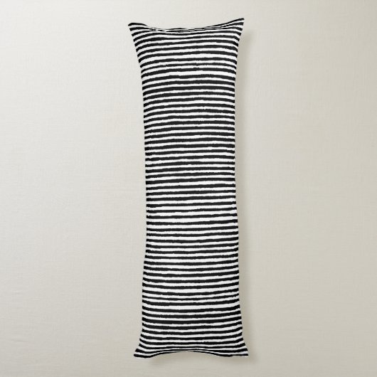 Retro Stripe Patroon Verticaal zwart-wit BW Lichaamskussen (Achterkant (Verticaal))