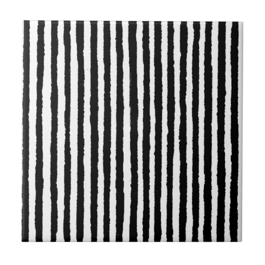 Retro Stripe Patroon Verticaal zwart-wit BW Tegeltje (Voorkant)