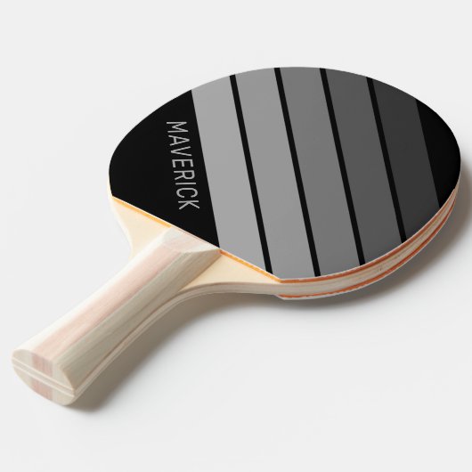 Retro Stripe Pattern Zwart Grijs  vibe Tafeltennisbatje (Voorkant Gekanteld)