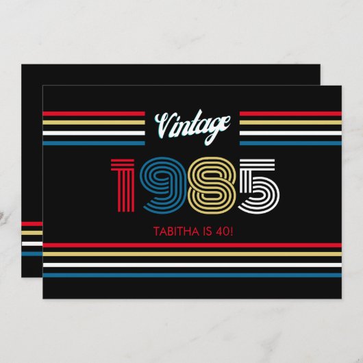  Retro Stripe Primaire Kleuren 1985 Kaart (Voorkant / Achterkant)