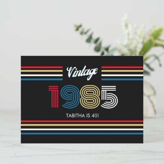 Retro Stripe Primaire Kleuren 1985 Kaart (Staand voorkant)