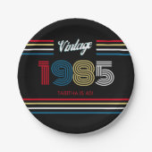  Retro Stripe Primaire Kleuren 1985 Papieren Bordje (Voorkant)