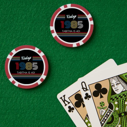 Retro Stripe Primaire Kleuren 1985 Poker Chips (Pokertafel (Dubbel))