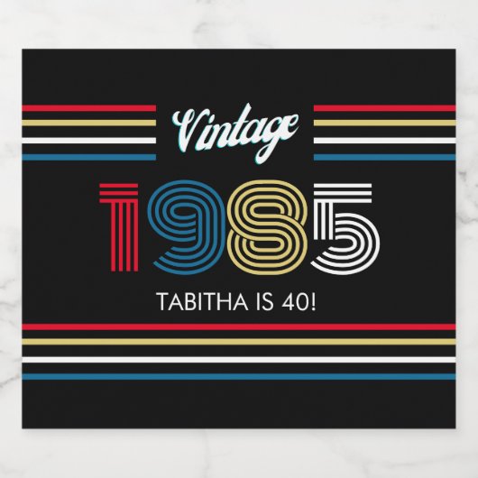  Retro Stripe Primaire Kleuren 1985 Sparkling Wijnetiket (Enkel label)