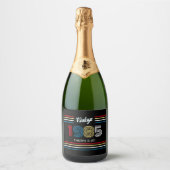  Retro Stripe Primaire Kleuren 1985 Sparkling Wijnetiket (Voorkant)