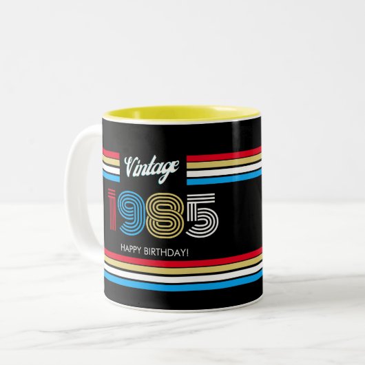  Retro Stripe Primaire Kleuren 1985 Tweekleurige Koffiemok (Voorkant links)
