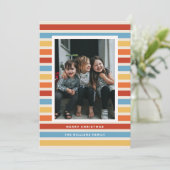 Retro Stripe Rood, Geel en Blauw Foto Kerstmis Feestdagenkaart (Staand voorkant)