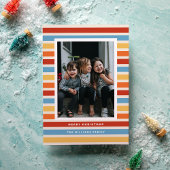 Retro Stripe Rood, Geel en Blauw Foto Kerstmis Feestdagenkaart