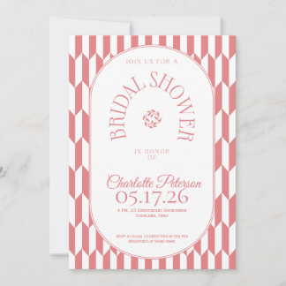 Retro stripe soft pink typography Bridal Shower Kaart