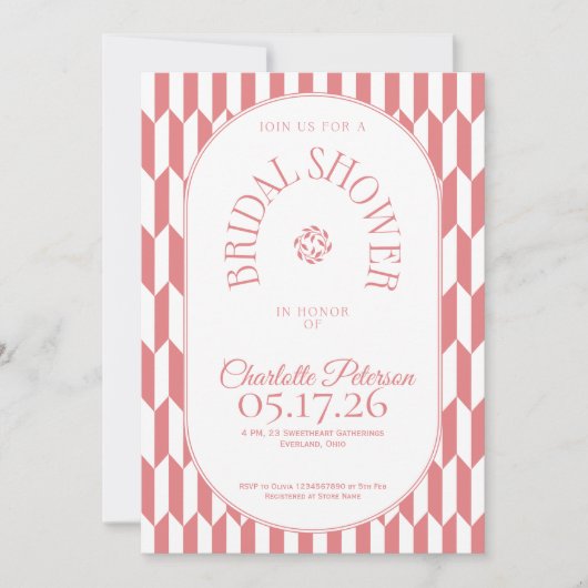 Retro stripe soft pink typography Bridal Shower Kaart (Voorkant)