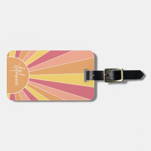 Retro stripe sunrise - pastelregenboogscriptnaam bagagelabel (Voorkant horizontaal)
