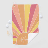 Retro stripe sunrise - pastelregenboogscriptnaam golfhanddoek (Insitu)