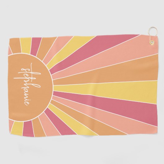 Retro stripe sunrise - pastelregenboogscriptnaam golfhanddoek (Horizontaal)