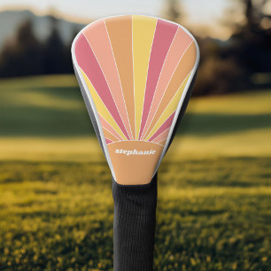 Retro stripe sunrise - pastelregenboogscriptnaam golfheadcover