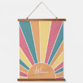 Retro stripe sunrise - pastelregenboogscriptnaam hangend wandkleed (Voorkant)