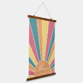 Retro stripe sunrise - pastelregenboogscriptnaam hangend wandkleed (Gebogen)