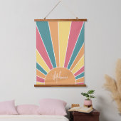 Retro stripe sunrise - pastelregenboogscriptnaam hangend wandkleed (Slaapkamer)