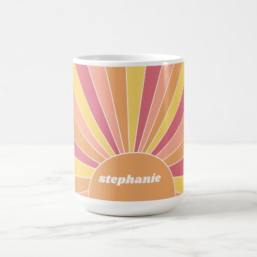 Retro stripe sunrise - pastelregenboogscriptnaam koffiemok (Center)