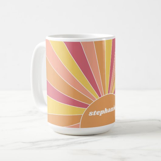Retro stripe sunrise - pastelregenboogscriptnaam koffiemok (Voorkant links)