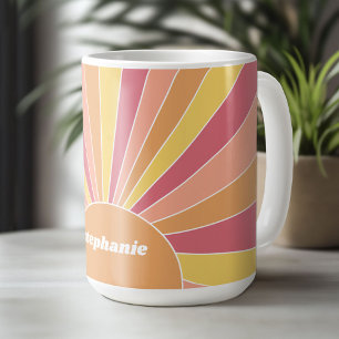 Retro stripe sunrise - pastelregenboogscriptnaam koffiemok