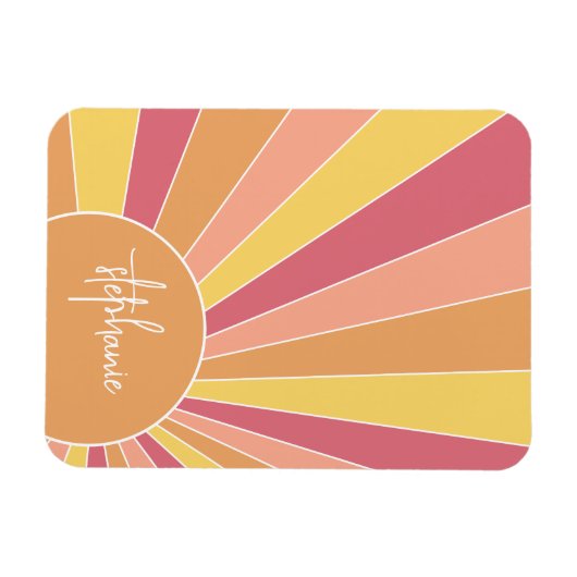 Retro stripe sunrise - pastelregenboogscriptnaam magneet (Horizontaal)