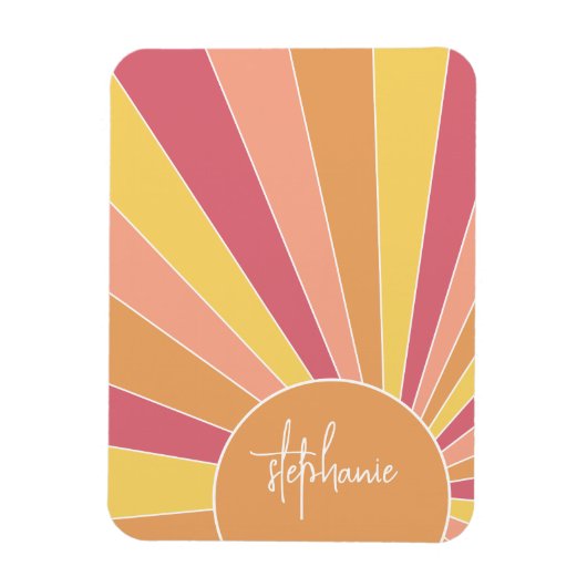 Retro stripe sunrise - pastelregenboogscriptnaam magneet (Verticaal)