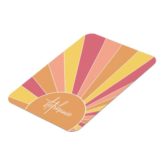 Retro stripe sunrise - pastelregenboogscriptnaam magneet (Linkerzijde)