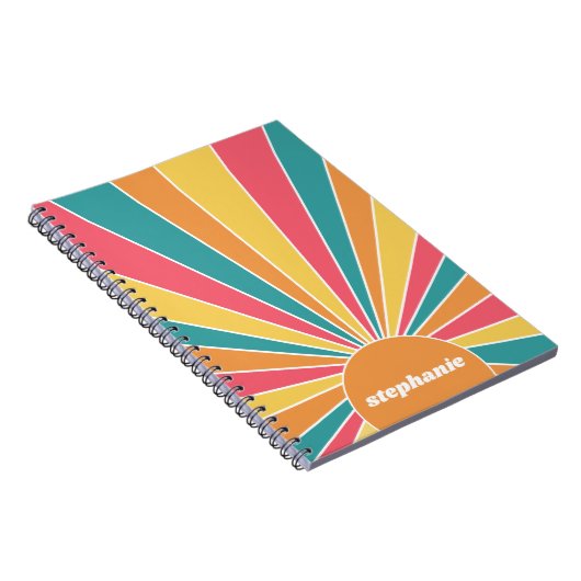 Retro stripe sunrise - pastelregenboogscriptnaam notitieboek (Rechterzijde)