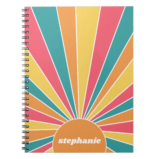 Retro stripe sunrise - pastelregenboogscriptnaam notitieboek (Voorkant)