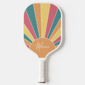 Retro stripe sunrise - pastelregenboogscriptnaam pickleball paddle (Achterkant)