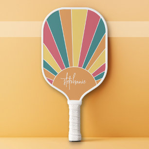 Retro stripe sunrise - pastelregenboogscriptnaam pickleball paddle