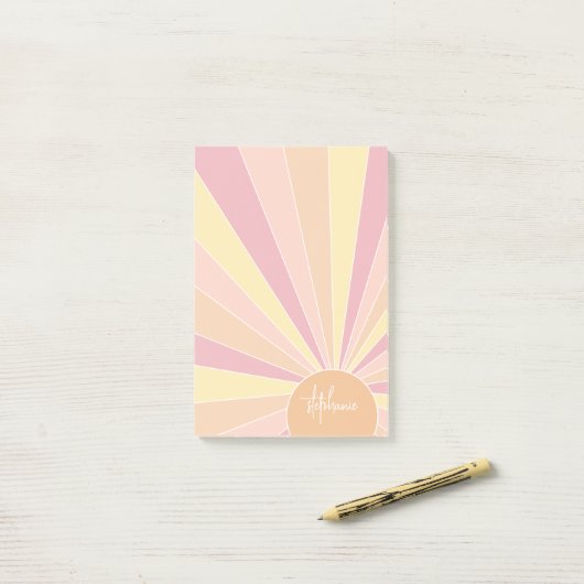Retro stripe sunrise - pastelregenboogscriptnaam post-it® notes (Op bureau)