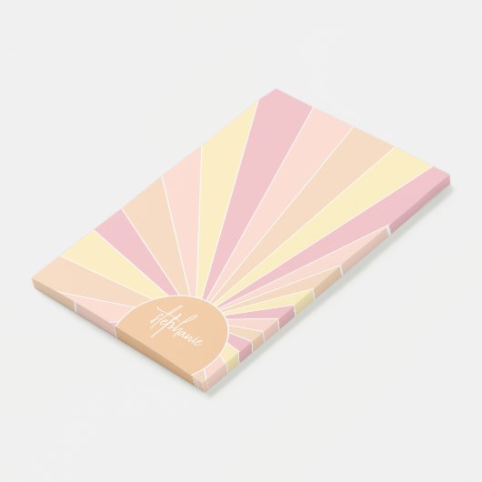 Retro stripe sunrise - pastelregenboogscriptnaam post-it® notes (Schuin)