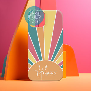 Retro stripe sunrise - pastelregenboogscriptnaam samsung galaxy hoesje