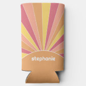 Retro stripe sunrise - pastelregenboogscriptnaam seltzer blikjeskoeler (Achterkant)