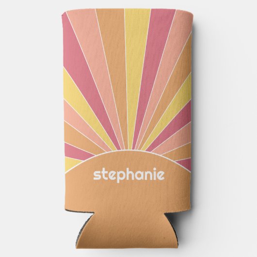 Retro stripe sunrise - pastelregenboogscriptnaam seltzer blikjeskoeler (Achterkant)