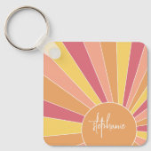 Retro stripe sunrise - pastelregenboogscriptnaam sleutelhanger (Voorkant)