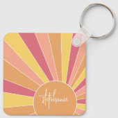 Retro stripe sunrise - pastelregenboogscriptnaam sleutelhanger (Achterkant)