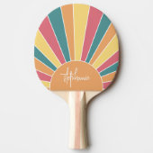 Retro stripe sunrise - pastelregenboogscriptnaam tafeltennisbatje (Voorkant)