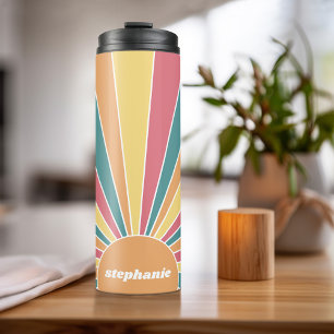 Retro stripe sunrise - pastelregenboogscriptnaam thermosbeker